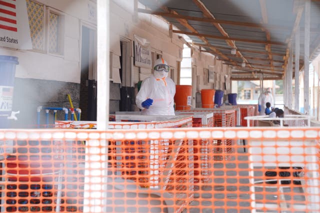 Health workers at an Ebola treatment centre 