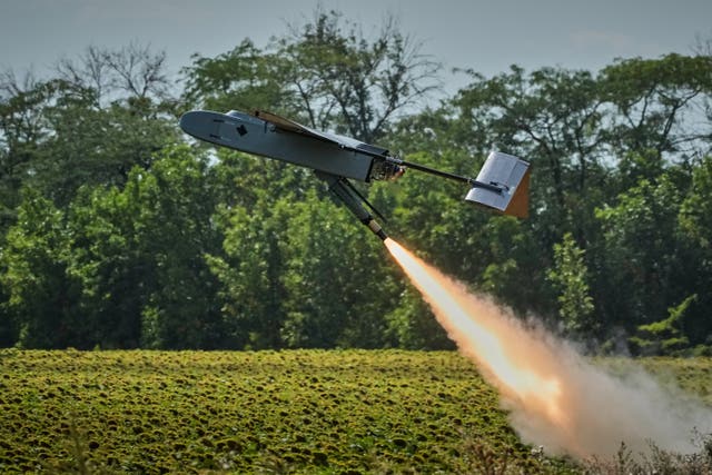 A Ukrainian FP-1 long-range attack drone in an undisclosed location in Ukraine