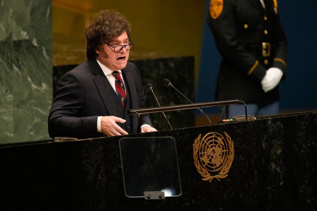 Argentina’s President Javier Milei speaking at the United Nations General Assembly