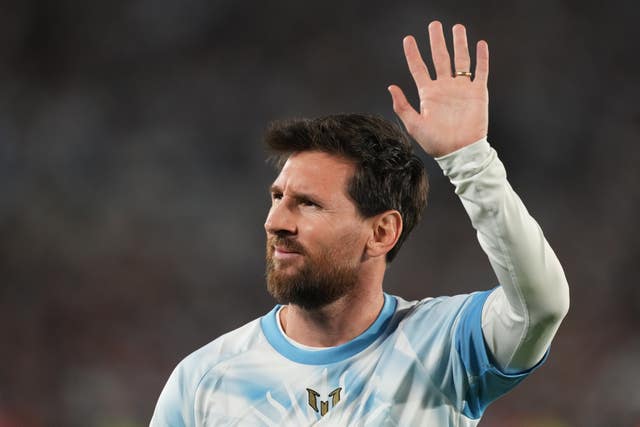 Argentina’s Lionel Messi waves to fans in Buenos Aires (Gustavo Garello/AP)