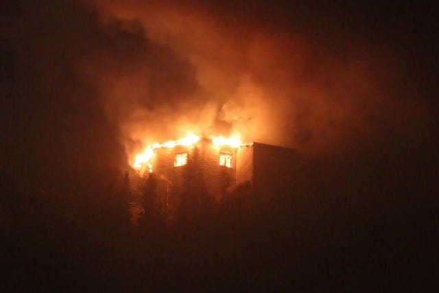 A building known as the Eagle’s Nest built for Adolf Hitler in the Bavarian Alps on fire 